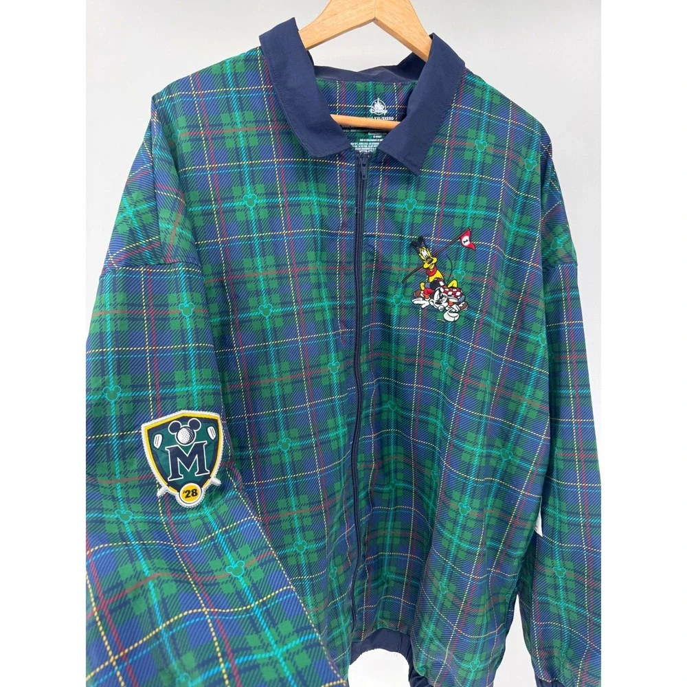 NEW Disney Jacket Adult XXL Green Plaid Golf Mickey Mouse Pluto Embroidered